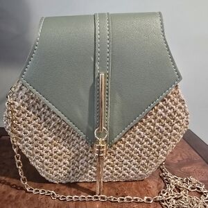 Elegant Green and Beige Chain Shoulder Bag